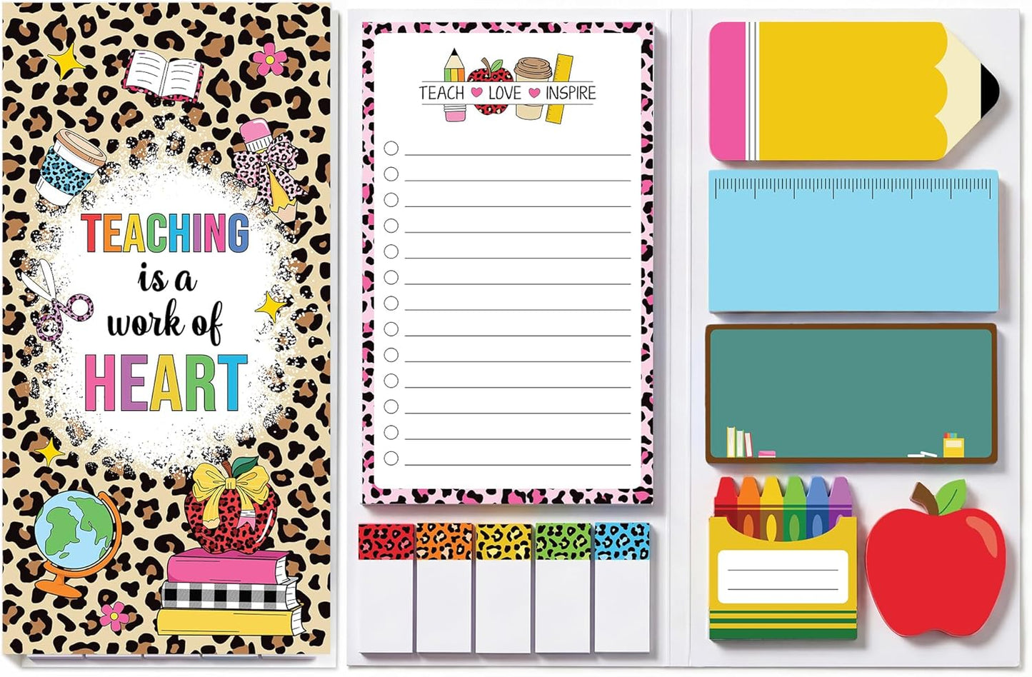 BEAWART Teacher Sticky Notes Set - Teaching is A Work of Heart Set Blackboard Self-Stick Note Pads - Teacher Appreciation Gift Writing Memo Pads Classroom School Office Supplies (Composition Pattern)