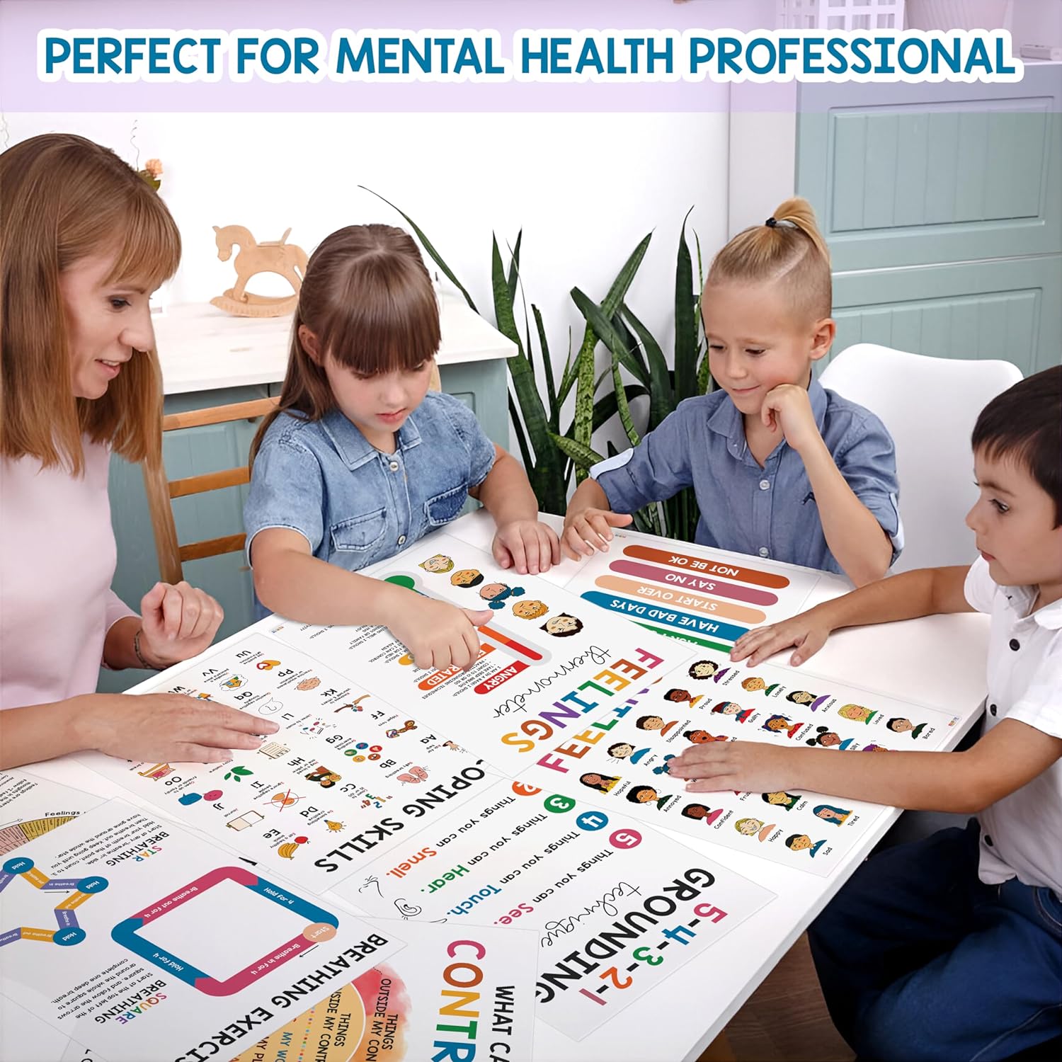 08 Pcs Mental Health posters (10"x14") Therapy Office Decor, Feeling Wheel Poster, What Can I Control, Emotions Chart Kids Inspirational Wall Art, Growth Mindset For Classroom School Counselor Psychologist Decor - BEAWART