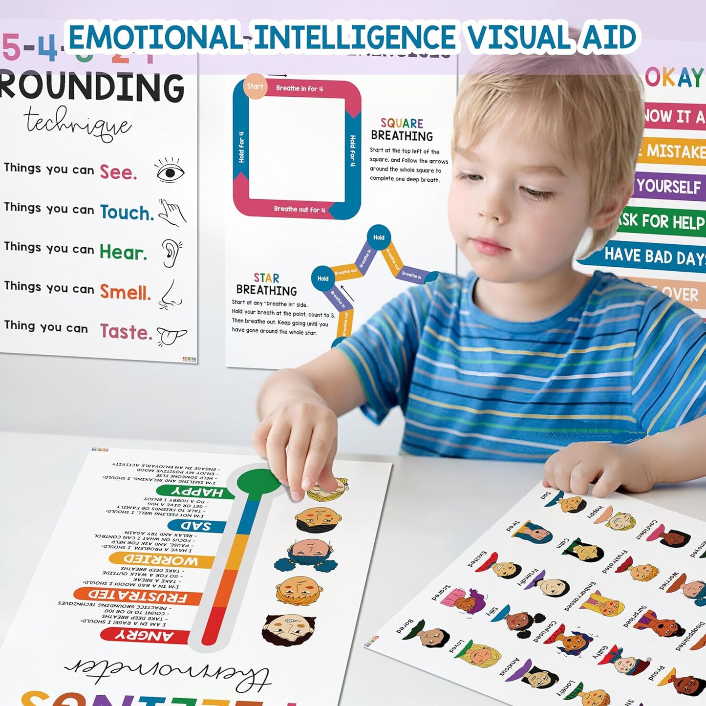 08 Pcs Mental Health posters (10"x14") Therapy Office Decor, Feeling Wheel Poster, What Can I Control, Emotions Chart Kids Inspirational Wall Art, Growth Mindset For Classroom School Counselor Psychologist Decor - BEAWART