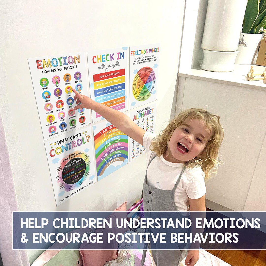 12 Calming Corner Classroom Posters - Feelings Wheel Chart & Emotions Poster For Kids, Calm Down Corner Supplies For Therapy Office Decor, Mental Health Wall Decorations For Preschool Teachers - BEAWART