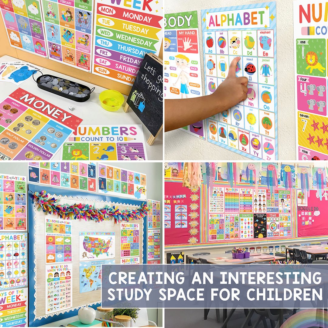 18 Educational Posters For Toddlers - Laminationed Learning Posters For Kids Ages 3-5, Abc Charts Alphabet Poster, Preschool Homeschool Supplies, Prek Classroom Posters Wall Kindergarten Decor - BEAWART