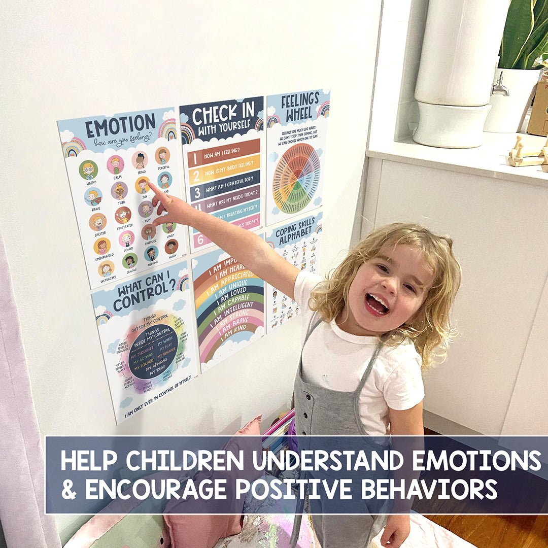 BEAWART 12 Calming Corner Classroom Posters - Feelings Wheel Chart & Emotions Poster For Kids, Calm Down Corner Supplies For Therapy Office Decor, Mental Health Wall Decorations For Preschool Teachers - BEAWART