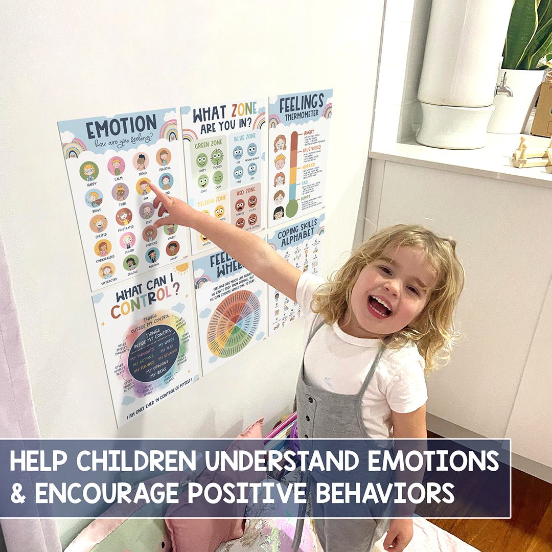 BEAWART 6 Boho Calming Corner Classroom Posters, Feelings Wheel Chart & Emotions Poster For Kids, Calm Down Corner Supplies For Therapy Office Decor, Mental Health Wall Decorations For Preschool Teachers - BEAWART