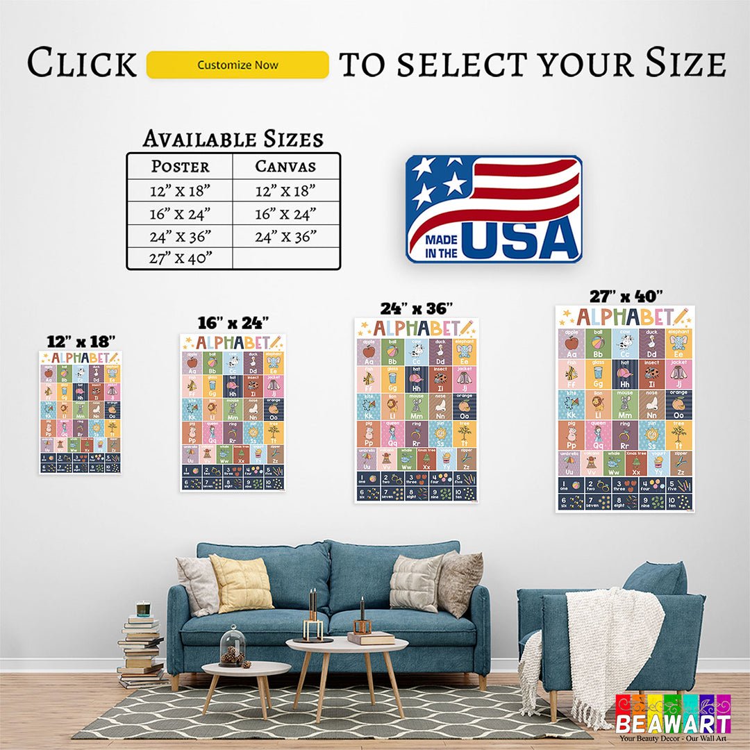 Boho Abc Chart - Alphabet Poster Laminated For Preschoolers/Kids, Boho Educational Posters For Toddlers, Learning Posters For Toddlers 1-3, Preschool Homeschool Posters For Kindergarten Classroom Wall Decor - BEAWART