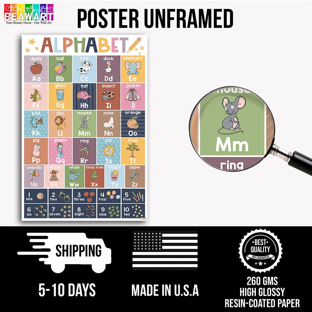 Boho Abc Chart - Alphabet Poster Laminated For Preschoolers/Kids, Boho Educational Posters For Toddlers, Learning Posters For Toddlers 1-3, Preschool Homeschool Posters For Kindergarten Classroom Wall Decor - BEAWART