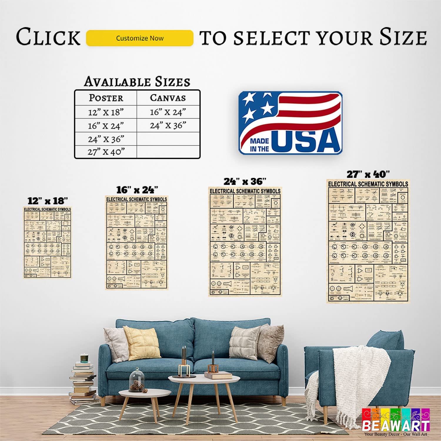 Electricial Schematic Symbol Knowledge Poster, Electrician Vintage Canvas - BEAWART