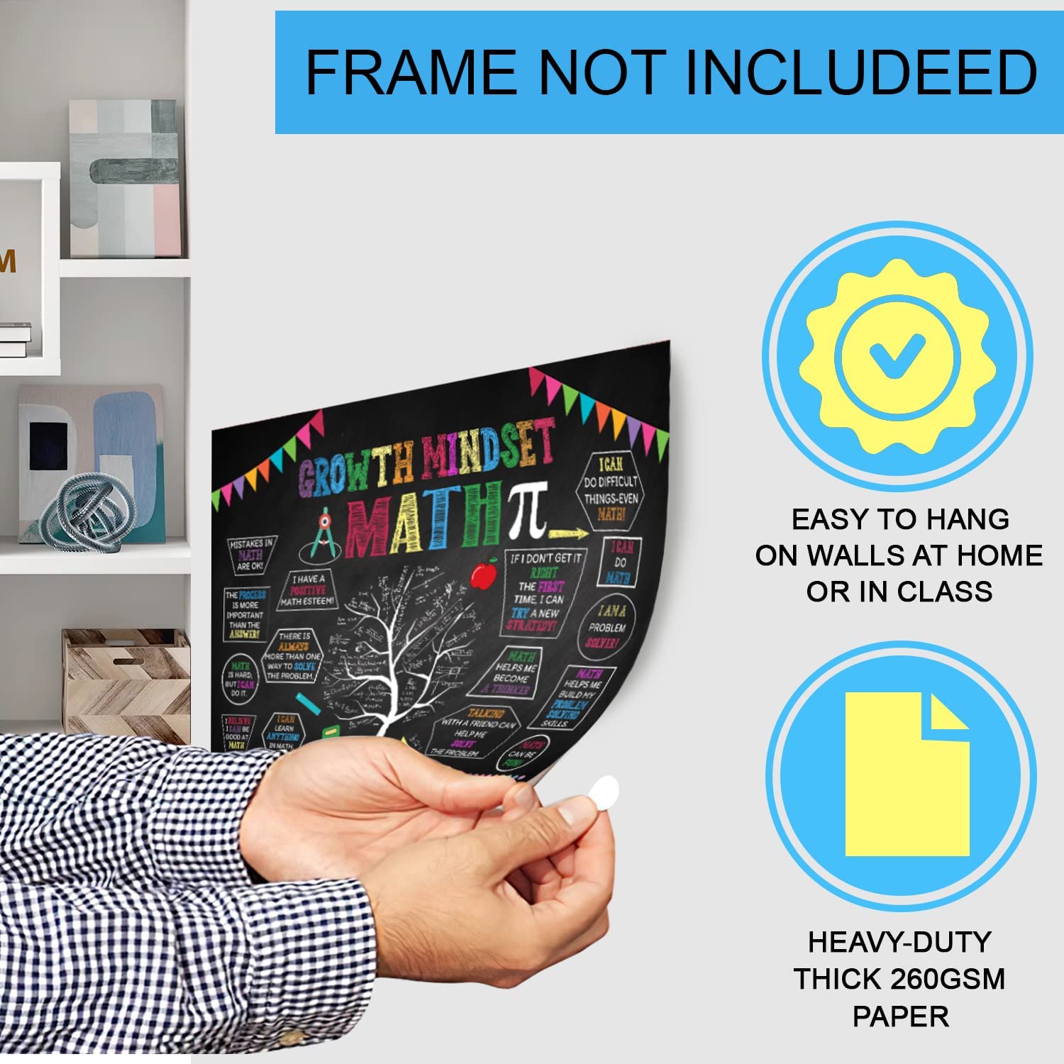 Growth Mindset Math Posters For Classroom Decorations (12 x 18 In) - BEAWART