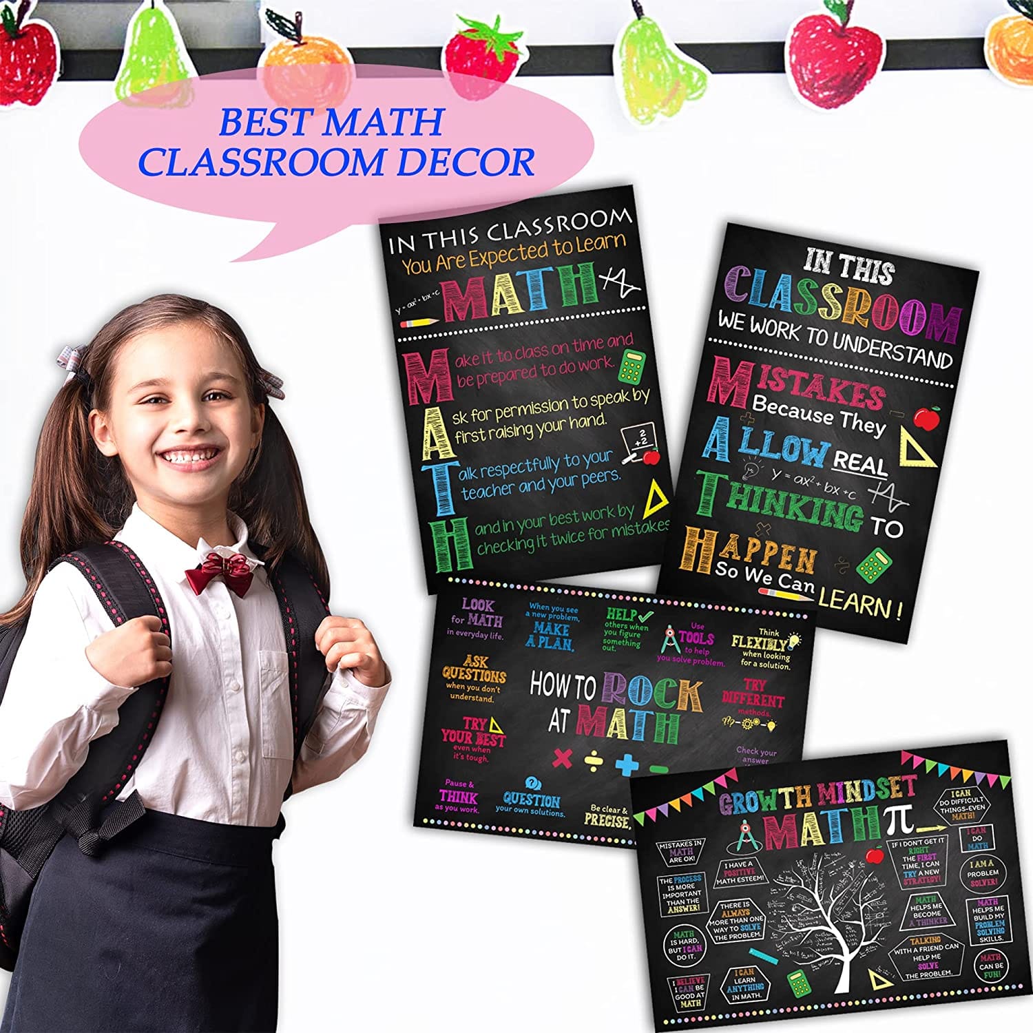 Math Posters for Classroom Decorations, Supplies For Teachers (4pcs,12"x18") - BEAWART