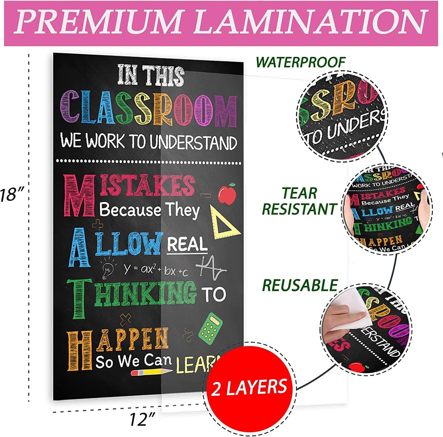 Math Posters for Classroom Decorations, Supplies For Teachers (4pcs,12"x18") - BEAWART