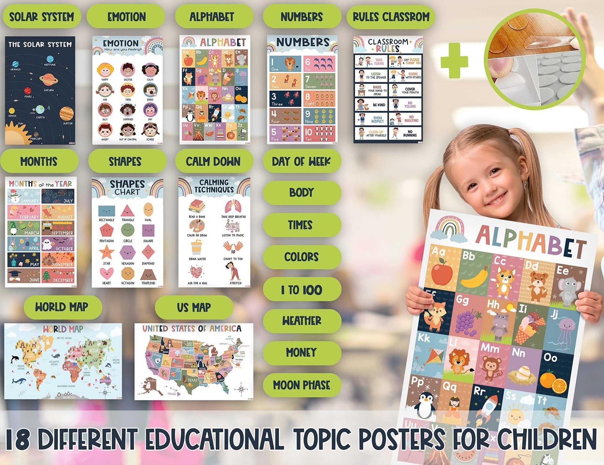 <small>18 Educational Posters For Toddlers - Teachers Boho Classroom Decor & Laminated Kindergarten Homeschool Supplies, prek learning materials , Alphabet Poster, Preschool Classroom Must Haves For Kids</small> - BEAWART