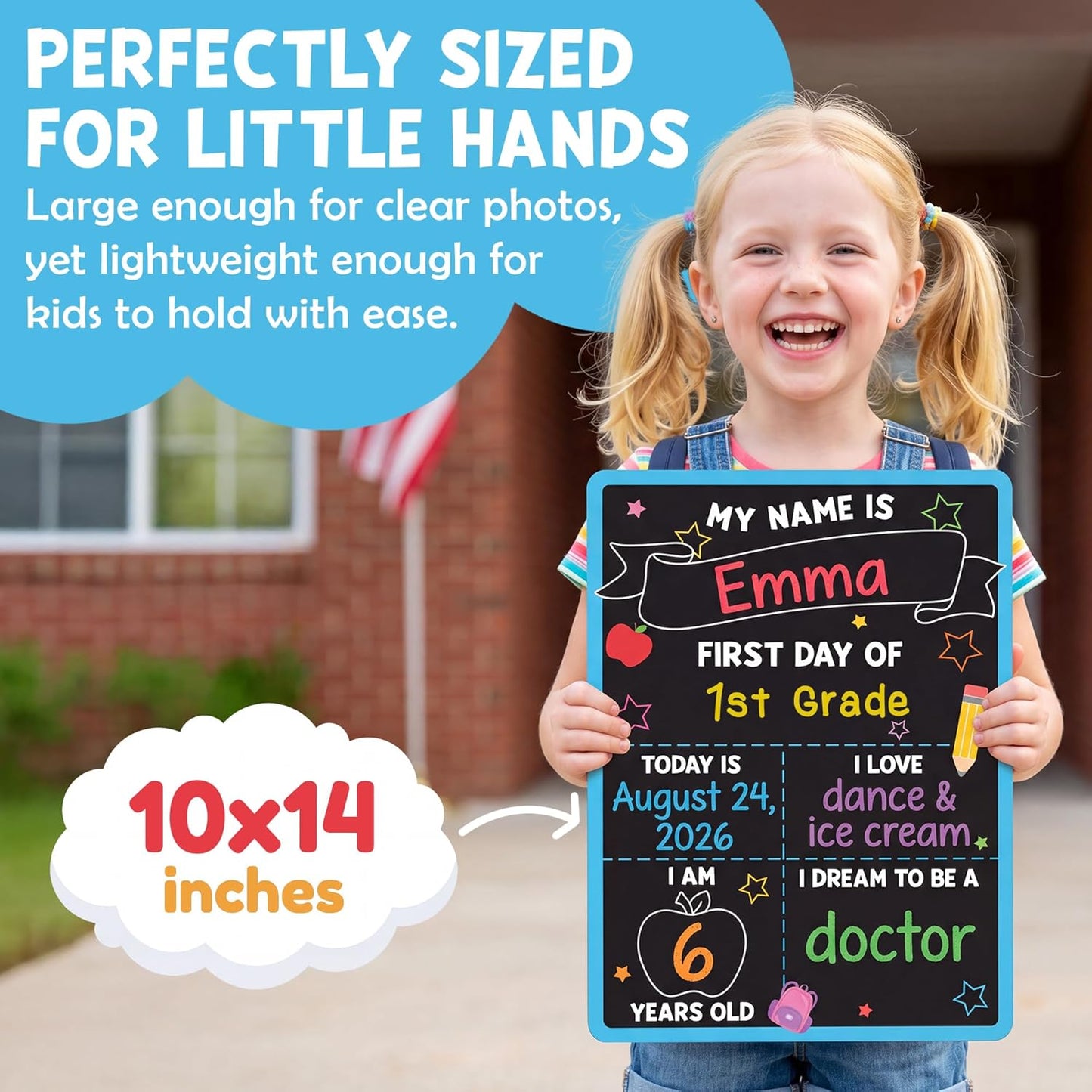 BEAWART First & Last Day of School Sign (6 Markers + Pencil Flag Included) - 10x14 Reusable Back to School Chalkboard 1st for Kindergarten Preschool Daycare, Double Sided Dry Erase Board Photo Props for Kids