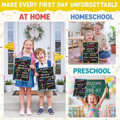 BEAWART First & Last Day of School Sign (6 Markers + Pencil Flag Included) - 10x14 Reusable Back to School Chalkboard 1st for Kindergarten Preschool Daycare, Double Sided Dry Erase Board Photo Props for Kids