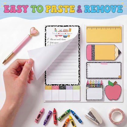 BEAWART Teacher Sticky Notes Set - Teaching is A Work of Heart Set Blackboard Self-Stick Note Pads - Teacher Appreciation Gift Writing Memo Pads Classroom School Office Supplies (Composition Pattern)