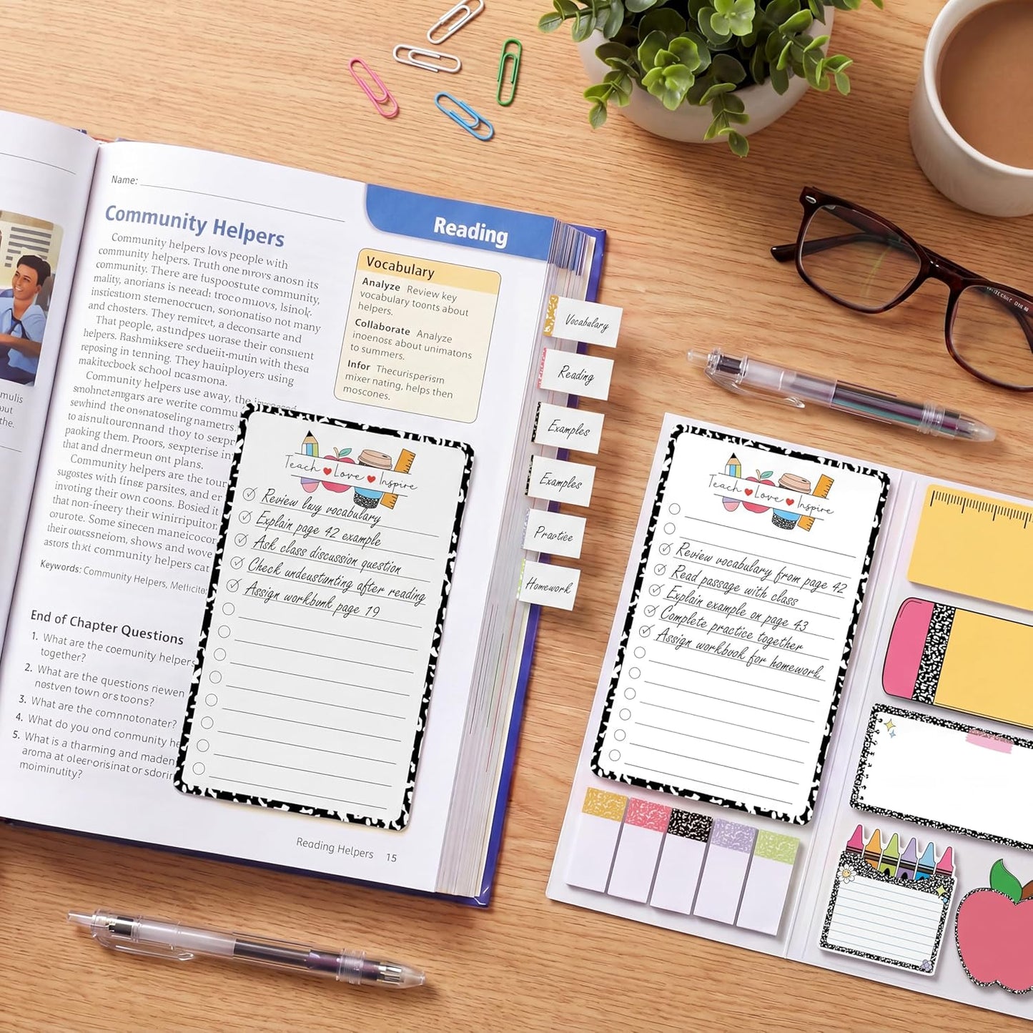 BEAWART Teacher Sticky Notes Set - Teaching is A Work of Heart Set Blackboard Self-Stick Note Pads - Teacher Appreciation Gift Writing Memo Pads Classroom School Office Supplies (Composition Pattern)