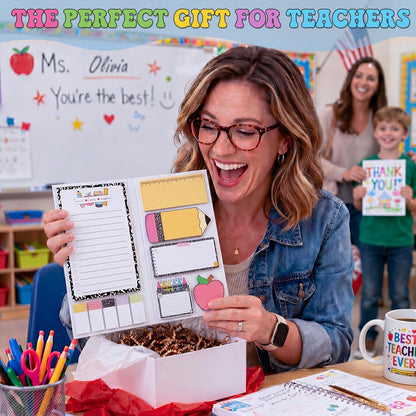 BEAWART Teacher Sticky Notes Set - Teaching is A Work of Heart Set Blackboard Self-Stick Note Pads - Teacher Appreciation Gift Writing Memo Pads Classroom School Office Supplies (Composition Pattern)