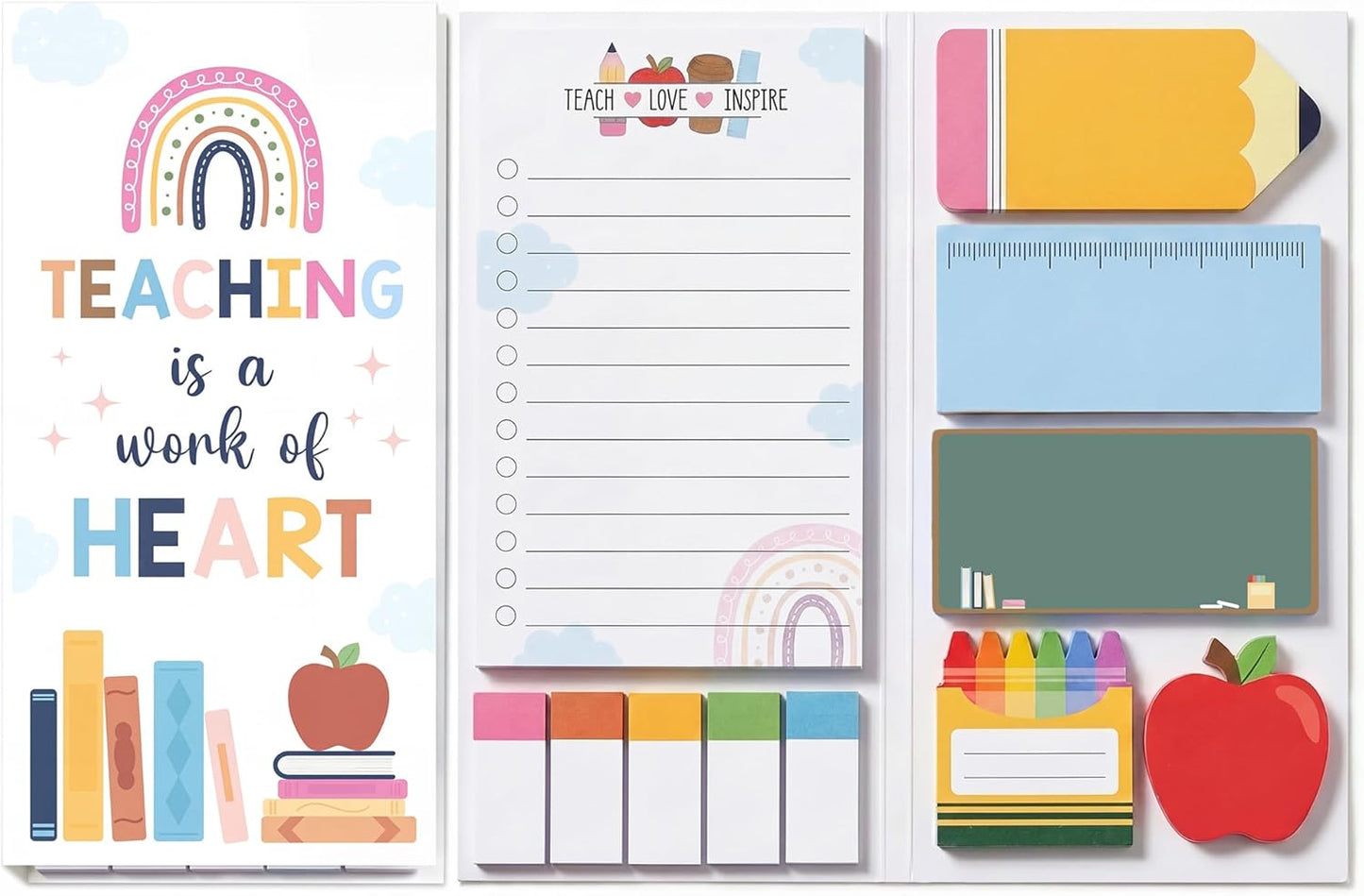 BEAWART Teacher Sticky Notes Set - Teaching is A Work of Heart Set Blackboard Self-Stick Note Pads - Teacher Appreciation Gift Writing Memo Pads Classroom School Office Supplies (Composition Pattern)