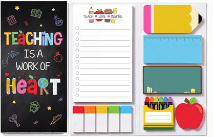 BEAWART Teacher Sticky Notes Set - Teaching is A Work of Heart Set Blackboard Self-Stick Note Pads - Teacher Appreciation Gift Writing Memo Pads Classroom School Office Supplies (Composition Pattern)