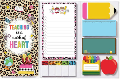 BEAWART Teacher Sticky Notes Set - Teaching is A Work of Heart Set Blackboard Self-Stick Note Pads - Teacher Appreciation Gift Writing Memo Pads Classroom School Office Supplies (Composition Pattern)
