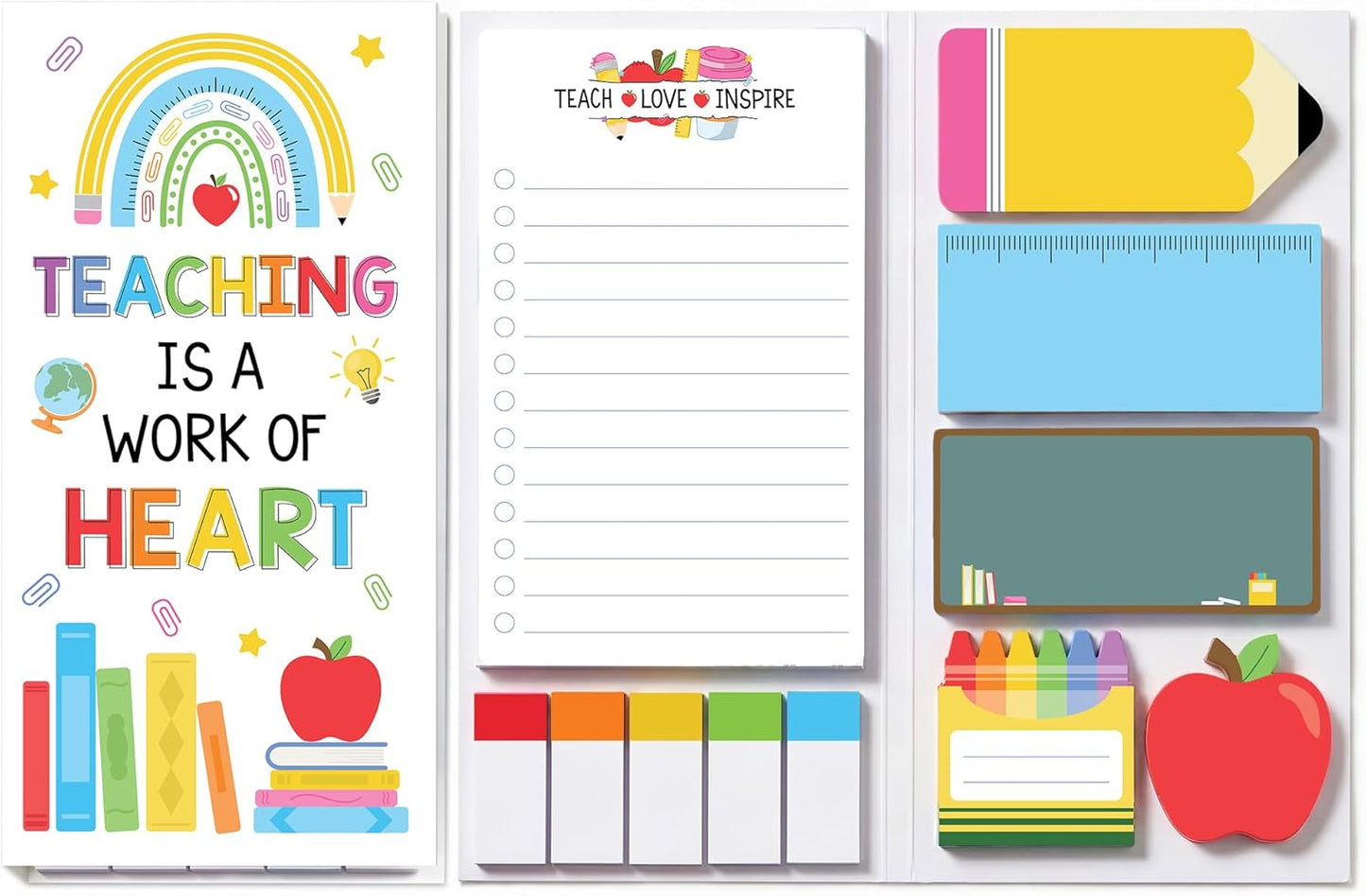 BEAWART Teacher Sticky Notes Set - Teaching is A Work of Heart Set Blackboard Self-Stick Note Pads - Teacher Appreciation Gift Writing Memo Pads Classroom School Office Supplies (Composition Pattern)