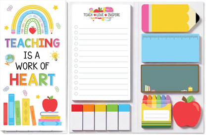 BEAWART Teacher Sticky Notes Set - Teaching is A Work of Heart Set Blackboard Self-Stick Note Pads - Teacher Appreciation Gift Writing Memo Pads Classroom School Office Supplies (Composition Pattern)