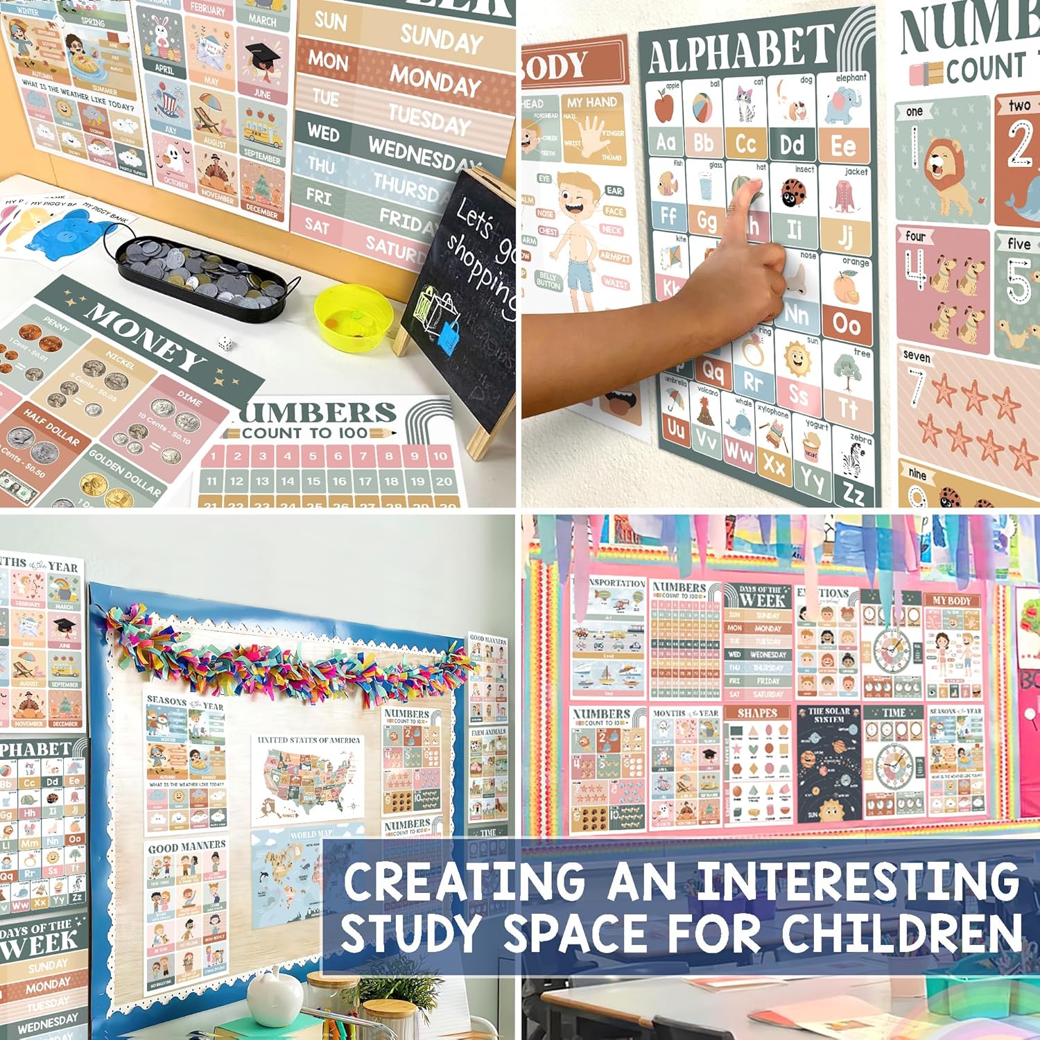 BEAWART 18 Modern Boho Educational Posters for Preschoolers - Laminated ...