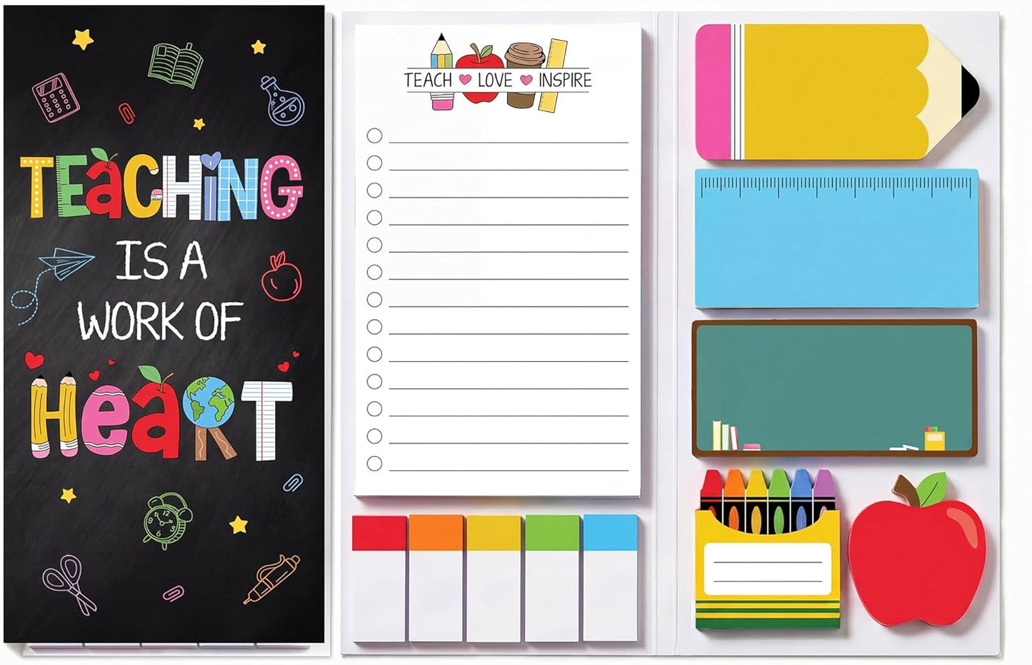 BEAWART Teacher Sticky Notes Set - Teaching is A Work of Heart Set Blackboard Self-Stick Note Pads - Teacher Appreciation Gift Writing Memo Pads Classroom School Office Supplies (Composition Pattern) - BEAWART