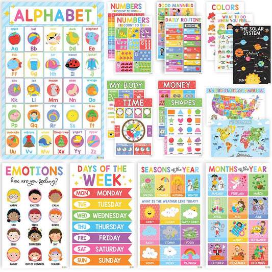 18 Educational Posters For Toddlers - Laminationed Learning Posters For Kids Ages 3-5, Abc Charts Alphabet Poster, Preschool Homeschool Supplies, Prek Classroom Posters Wall Kindergarten Decor - BEAWART