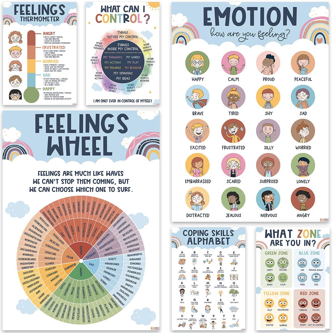BEAWART 6 Boho Calming Corner Classroom Posters, Feelings Wheel Chart ...