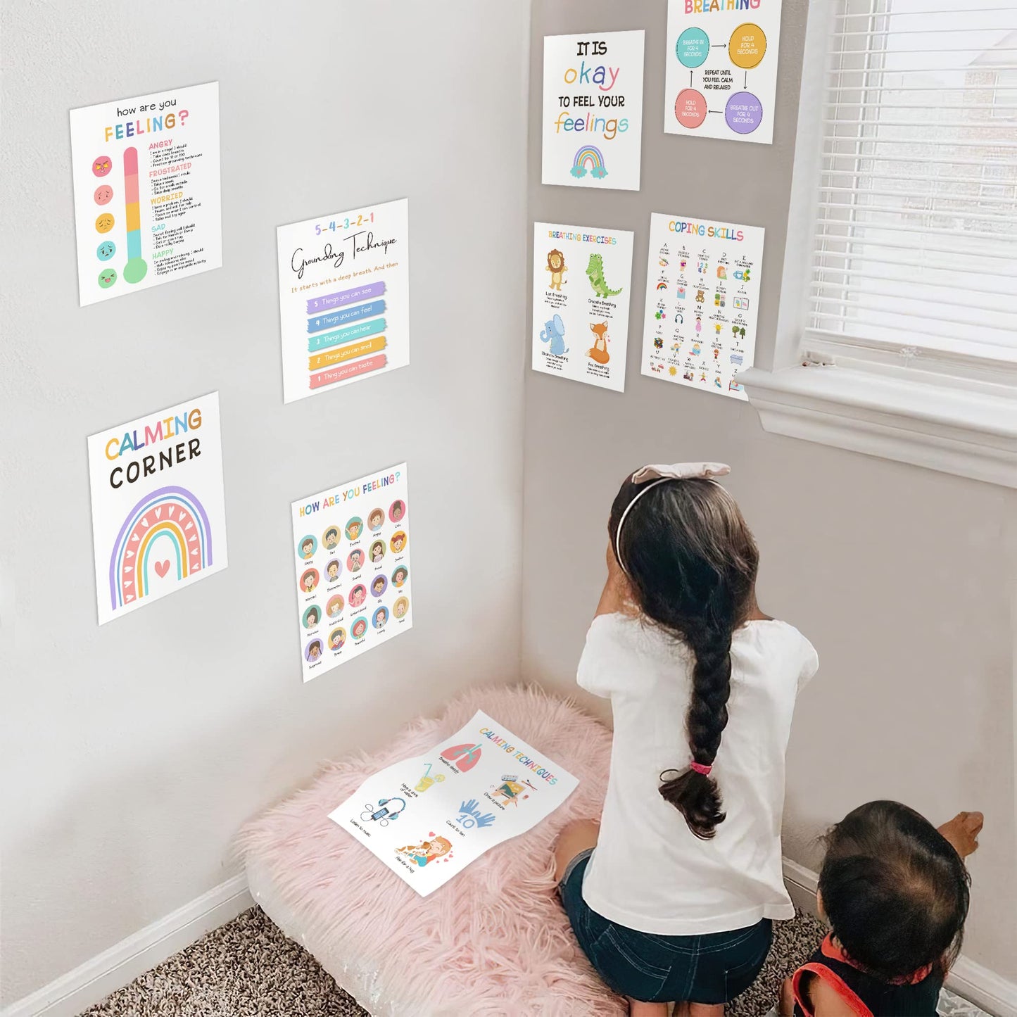 BEAWART 9 Calming Corner Classroom Posters, Mental Health Posters Therapy Office Decor ,Calm Down Corner Coping Skills Wall Art for Kids Toddler Classroom Preschool Homeschool Decoration, Feelings Chart For Kids Educational Posters For Classroom - BEAWART