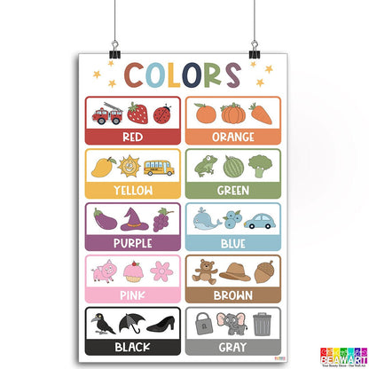Boho Colors Chart Poster Laminated For Preschoolers/Kids, Boho Educational Posters For Toddlers, Learning Posters For Toddlers 1-3, Preschool Homeschool Posters For Kindergarten Classroom Wall Decor - BEAWART