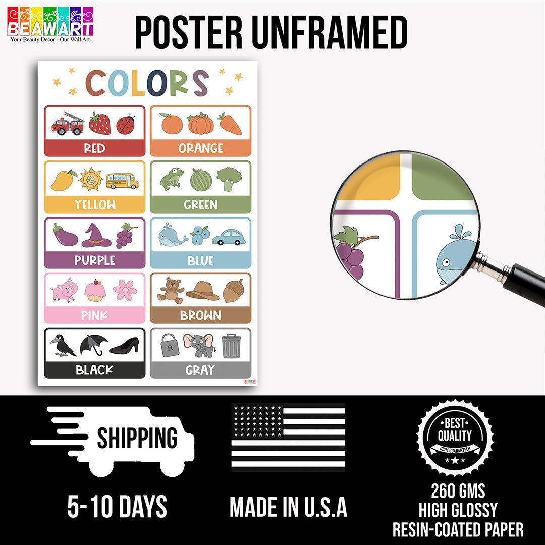 Boho Colors Chart Poster Laminated For Preschoolers/Kids, Boho Educational Posters For Toddlers, Learning Posters For Toddlers 1-3, Preschool Homeschool Posters For Kindergarten Classroom Wall Decor - BEAWART