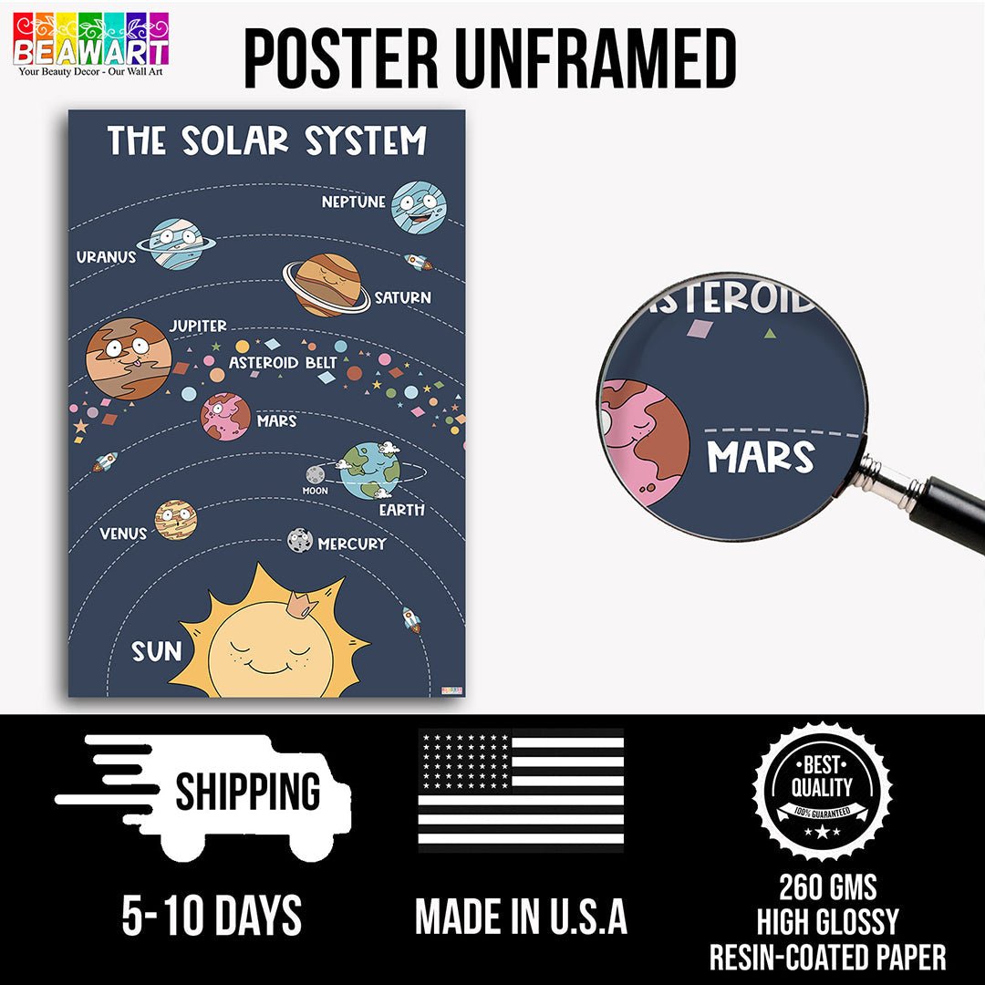 Boho Solar System Chart Poster Laminated For Preschoolers/Kids, Boho Educational Posters For Toddlers, Learning Posters For Toddlers 1-3, Preschool Homeschool Posters For Kindergarten Classroom Wall Decor - BEAWART