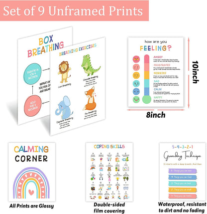 Calming Corner Classroom Posters, Mental Health Posters( 9pcs, 8x10 In) - BEAWART