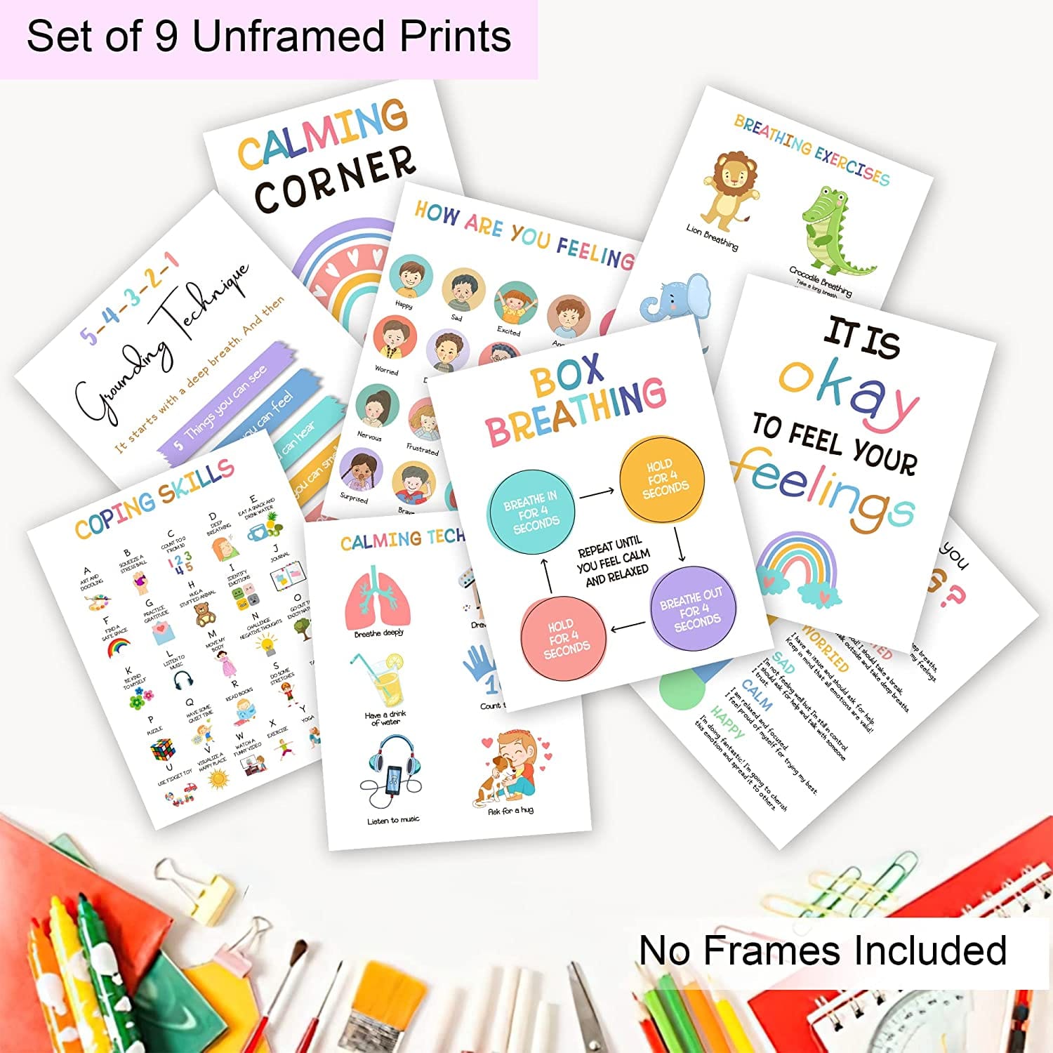 Calming Corner Classroom Posters, Mental Health Posters( 9pcs, 8x10 In) - BEAWART