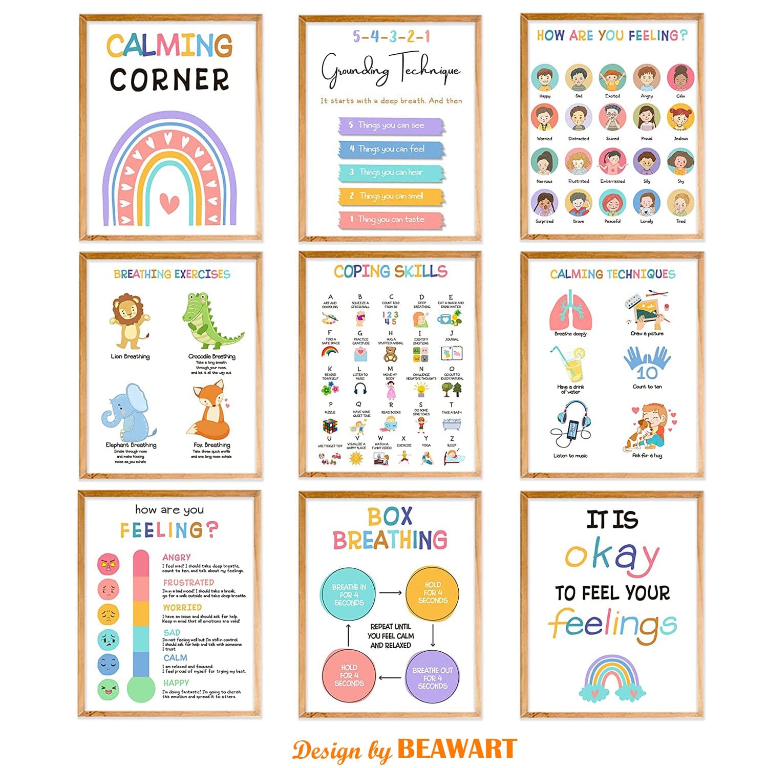 Calming Corner Classroom Posters, Mental Health Posters( 9pcs, 8x10 In) - BEAWART