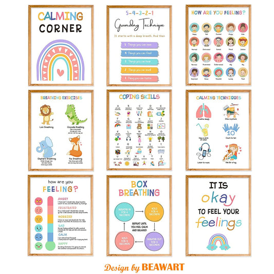 Calming Corner Classroom Posters, Mental Health Posters( 9pcs, 8x10 In) - BEAWART