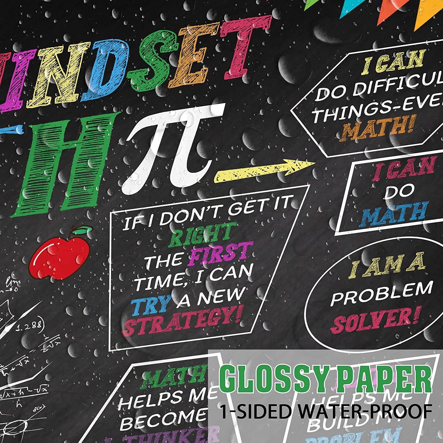 Growth Mindset Math Posters For Classroom Decorations (12 x 18 In) - BEAWART