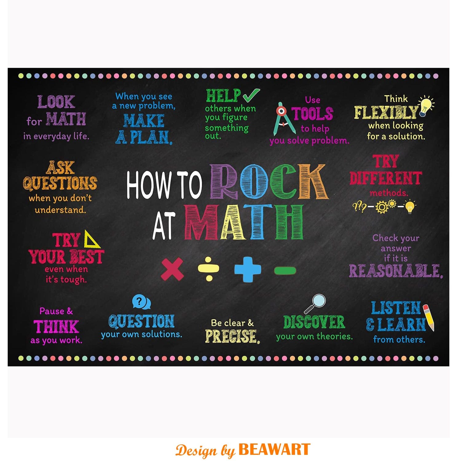 How To Rock At Math Poster Gifts For Teacher (12 x 18 In) - BEAWART H...