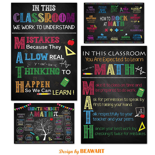 Math Posters for Classroom Decorations, Supplies For Teachers (4pcs,12"x18") - BEAWART