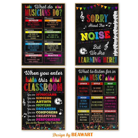 Music Posters for Classroom Decorations Elementary Middle High School 4pcs (12x18 Inches) - BEAWART