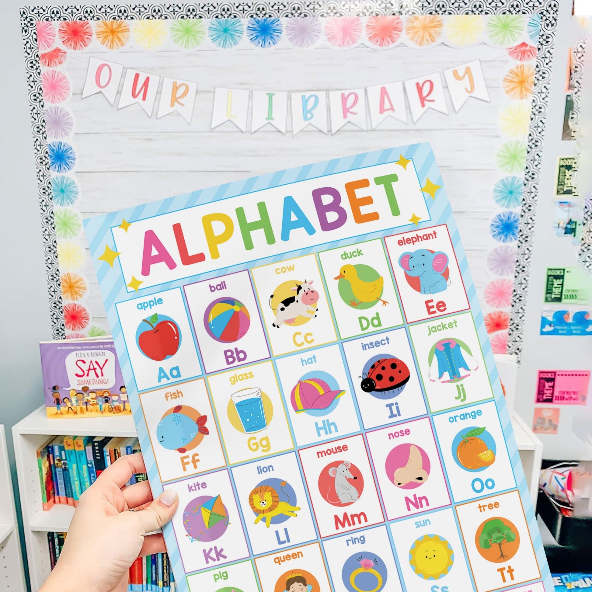 Vibrant Alphabet Chart Poster Laminated For Preschoolers/Kids, Educational Posters For Toddlers, Learning Posters For Toddlers 1-3, Preschool Homeschool Posters For Kindergarten Classroom Wall Decor - BEAWART