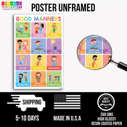 Vibrant Classroom Rules Chart Poster Laminated For Preschoolers/Kids, Educational Posters For Toddlers, Learning Posters For Toddlers 1-3, Preschool Homeschool Posters For Kindergarten Classroom Wall Decor - BEAWART