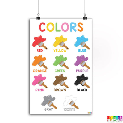 Vibrant Colors Chart Poster Laminated For Preschoolers/Kids, Educational Posters For Toddlers, Learning Posters For Toddlers 1-3, Preschool Homeschool Posters For Kindergarten Classroom Wall Decor - BEAWART