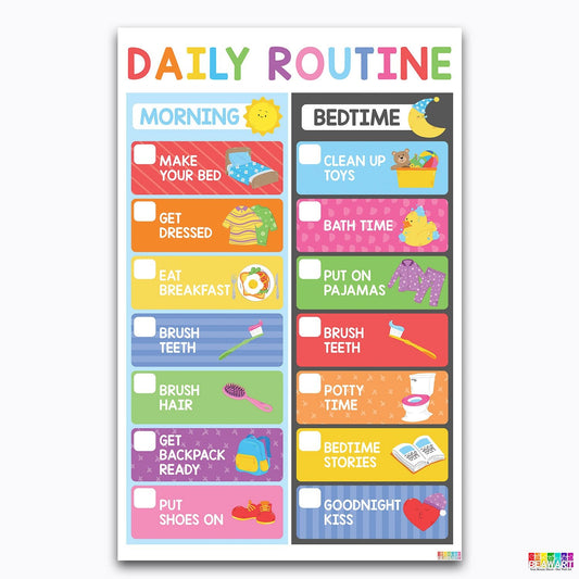 Vibrant Daily Routine Chart Poster Laminated For Preschoolers/Kids, Educational Posters For Toddlers, Learning Posters For Toddlers 1-3, Preschool Homeschool Posters For Kindergarten Classroom Wall Decor - BEAWART